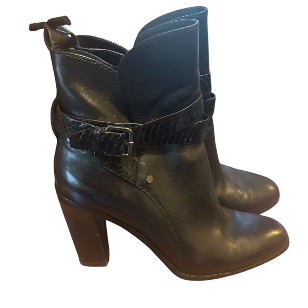 Donald J. Pliner Black Leather Snakeskin Oli 4" Heel Boots Size 8.5